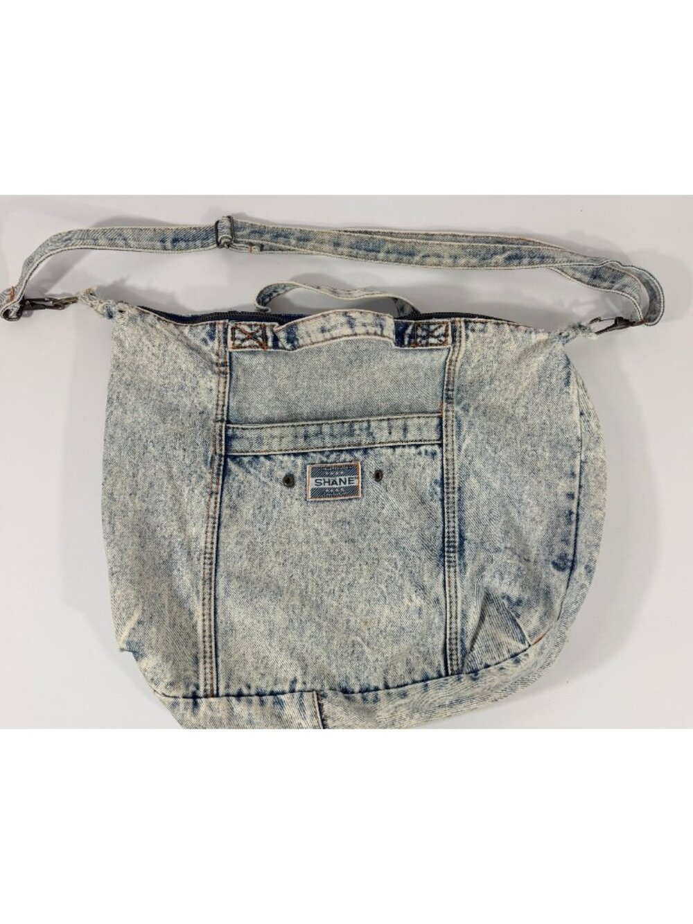 Vintage 80’s Shane Denim Blue Shoulder Bag Purse Adjustable Strap Zip Closure Ac